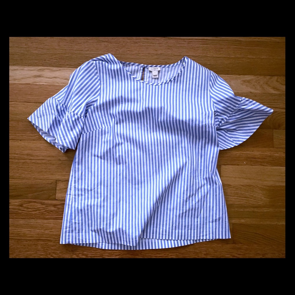 Smock cap-sleeve in striped cotton poplin